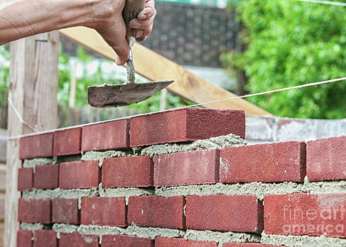 Activity Greeting Card featuring the photograph Bricklaying with trowel by Patricia Hofmeester