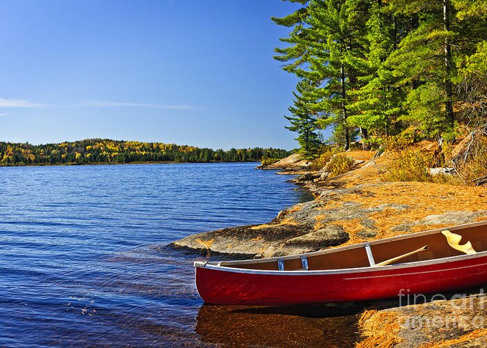 Canoe Greeting Card featuring the photograph Canoe on shore 2 by Elena Elisseeva