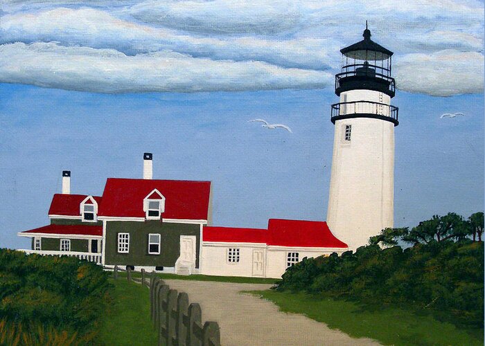 Lighthouse Paintings Greeting Card featuring the painting Cape Cod Highland Lighthouse by Frederic Kohli