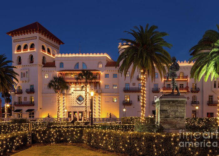 Casa Monica Hotel St. Augustine Greeting Card featuring the photograph Casa Monica Hotel at Twilight, St. Augustine, Florida #1 by Dawna Moore Photography