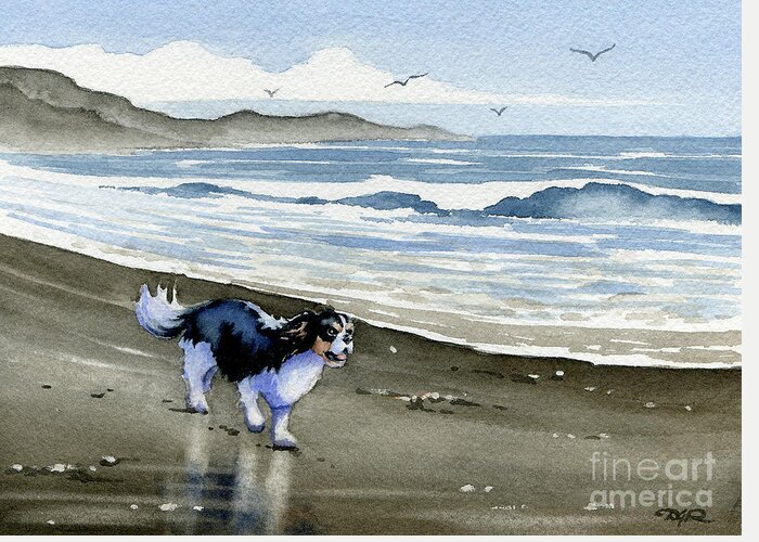 Cavalier King Charles Greeting Card featuring the painting Cavalier King Charles Spaniel at the Beach by David Rogers