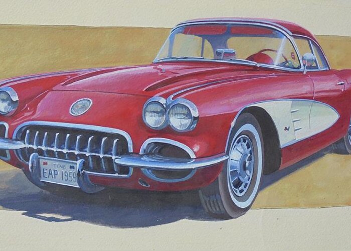 Corvette Greeting Card featuring the painting Chevy. by Mike Jeffries