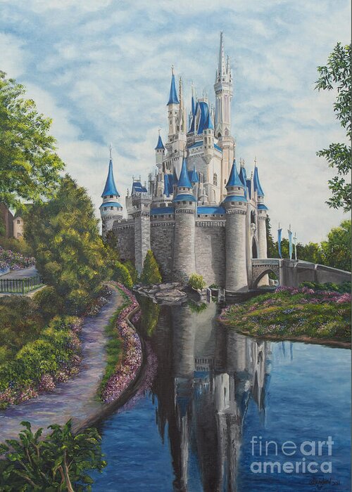 Disney Art Greeting Card featuring the painting Cinderella Castle by Charlotte Blanchard