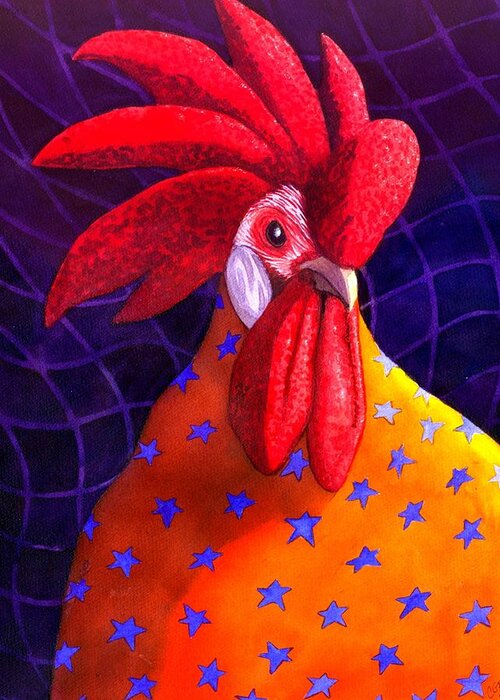 Rooster Greeting Card featuring the painting Cock A Doodle Dude by Catherine G McElroy
