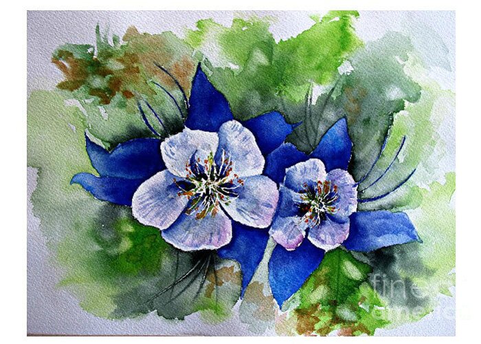  Greeting Card featuring the painting Colorado Columbine #1 by Janet Cruickshank