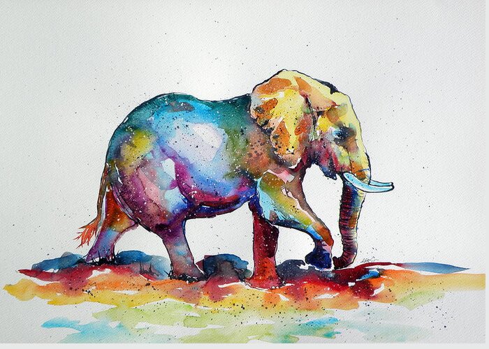 Elephant Greeting Card featuring the painting Colorful elephant #1 by Kovacs Anna Brigitta