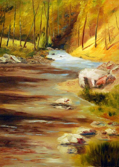 Landscape Of Gentile Rolling Waters Greeting Card featuring the painting Cool Mountain Stream by Phil Burton