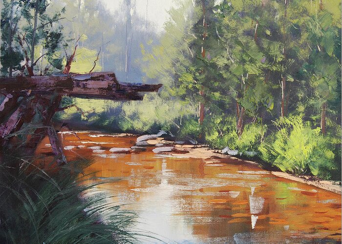 River Greeting Card featuring the painting Coxs River Bank by Graham Gercken
