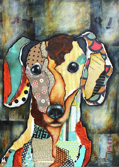 Dachshund Greeting Card featuring the mixed media Dachshund #2 by Patricia Lintner