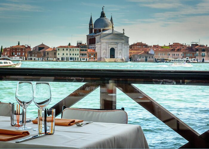 Grand Greeting Card featuring the photograph Dining tables in Venice #1 by Libor Vrska