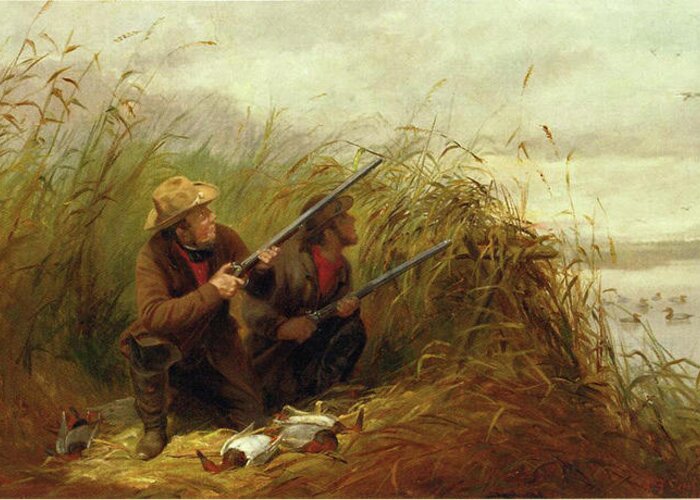 Arthur Tait Greeting Card featuring the painting Duck Hunting near Lawrence #1 by MotionAge Designs