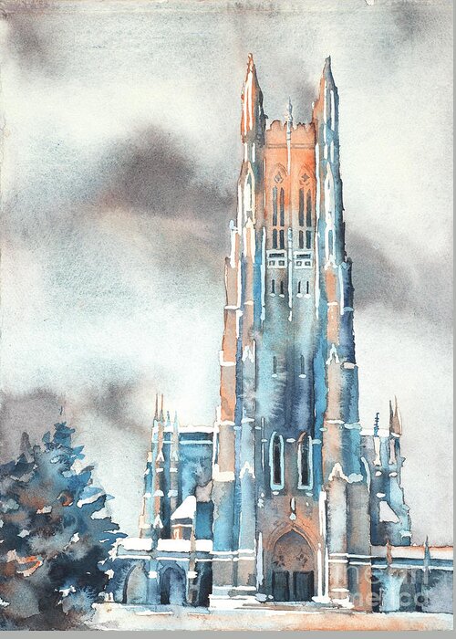 Art For House Greeting Card featuring the painting Duke University Chapel #2 by Ryan Fox