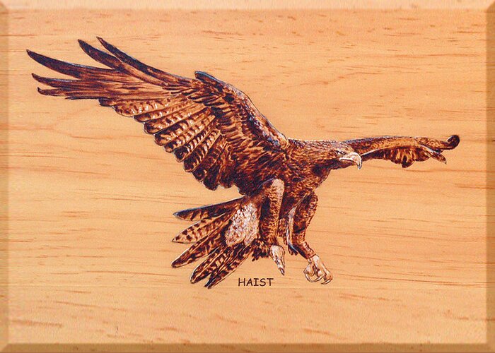 Eagle Greeting Card featuring the pyrography Eagle #1 by Ron Haist