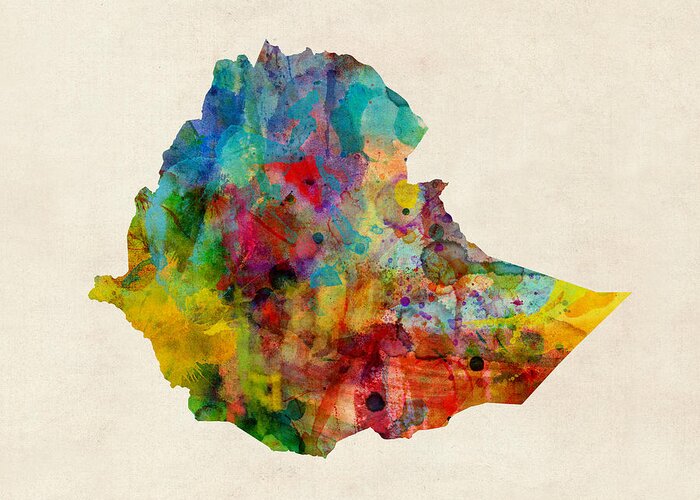 Ethiopia Greeting Card featuring the digital art Ethiopia Watercolor Map #1 by Michael Tompsett
