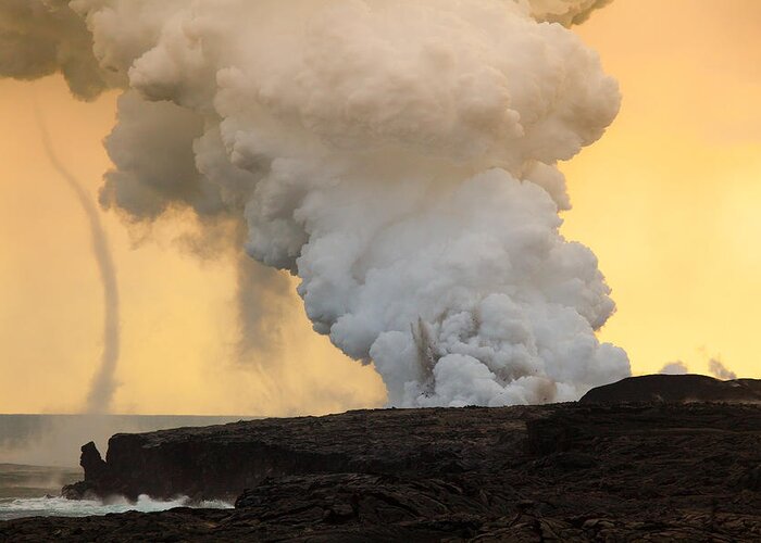 Volcano Greeting Card featuring the photograph Explosion and Funnel Cloud at Waikupanaha #1 by Craig Ellenwood