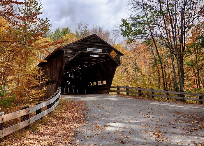 #jefffolger Greeting Card featuring the photograph Fall colors over the Durgin Covered Bridge by Jeff Folger
