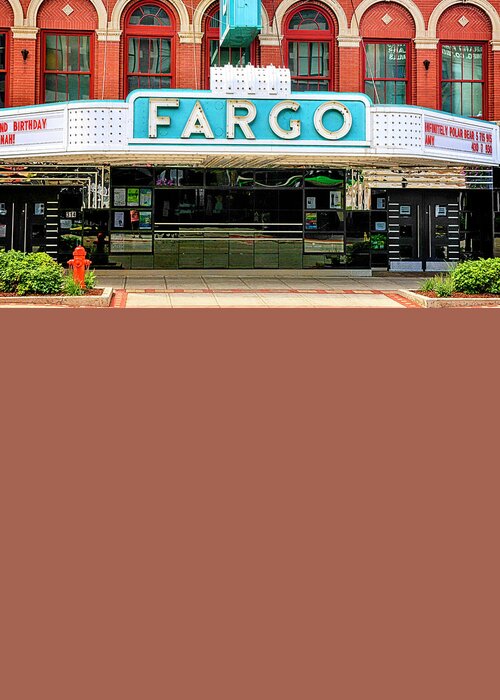Fargo; Cinema; Blue; Overhead; Sign; City; Theater; Movie-house; Big; Screen; Film; Flicks; Motion; Pictures; Movies; Theater; Picture-show; Playhouse; Silver-screen; Centre; Performing; Arts; Hall; Locale; Site; Entertainment; Attraction; Recreation; Leisure; Lifestyles; Building; Architecture; Landmark; Nd; North; Dakota; America; Usa; Greeting Card featuring the photograph Fargo Blue Theater Sign #2 by Chris Smith