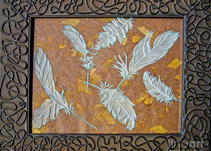 Brown Greeting Card featuring the glass art Fall Feathers by Alone Larsen