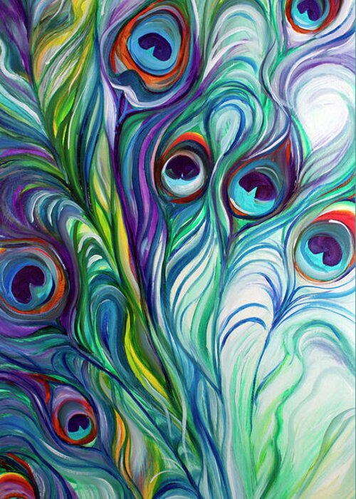 Peacock Greeting Card featuring the painting Feathers Peacock Abstract #1 by Marcia Baldwin