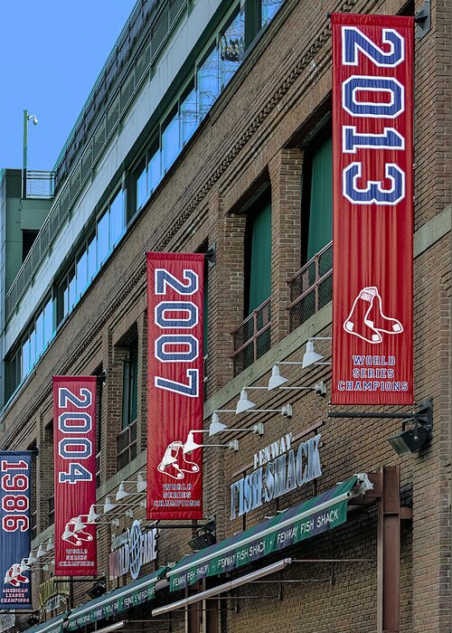 Baseball Greeting Card featuring the photograph Fenway Boston Red Sox Champions Banners #1 by Susan Candelario