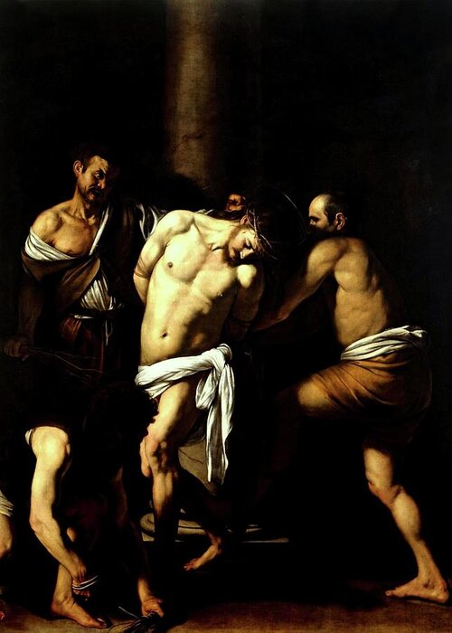 Italian Greeting Card featuring the painting Flagellation Of Christ #2 by Troy Caperton