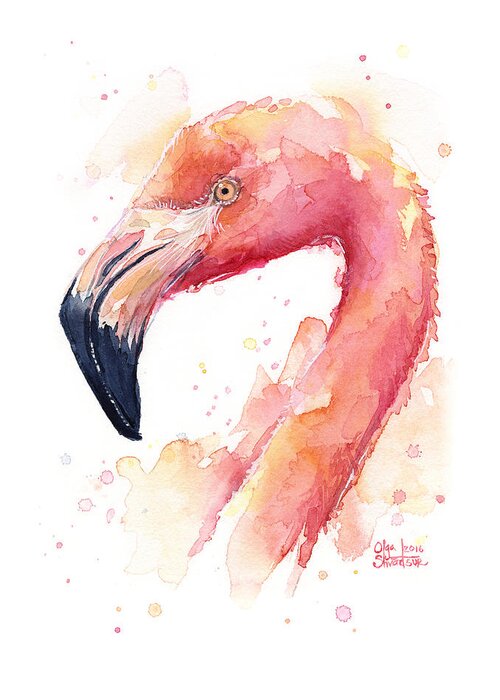 Watercolor Flamingo Greeting Card featuring the painting Flamingo Watercolor by Olga Shvartsur