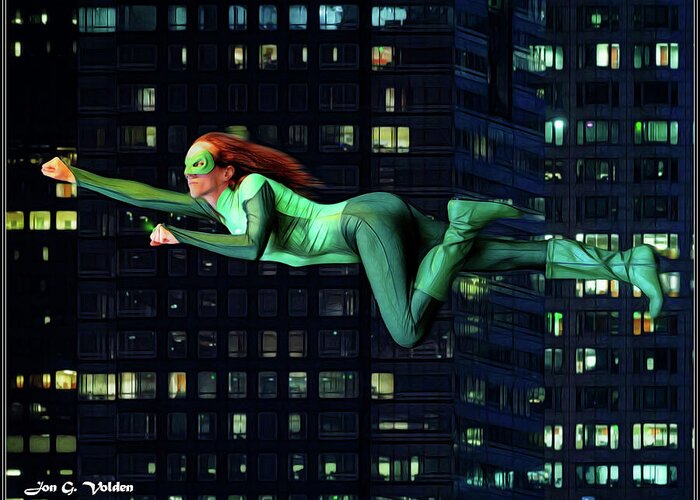 Green Greeting Card featuring the photograph Flight Of The Green Lantern by Jon Volden