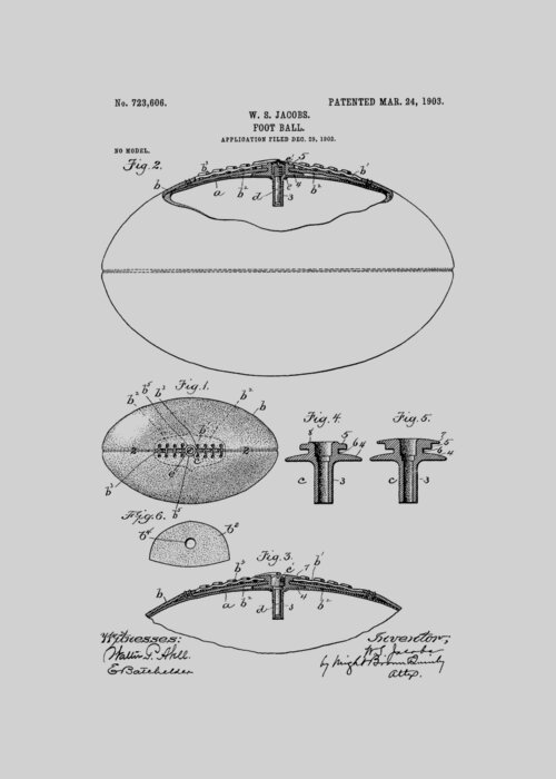 American Football Greeting Card featuring the photograph Football Patent Drawing From 1903 #2 by Chris Smith