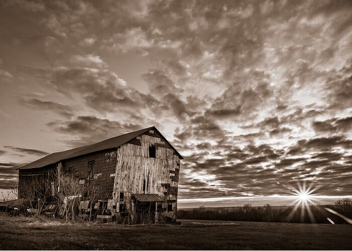 Landscape Greeting Card featuring the photograph Forgotten Dreams on Pickup Hill - BW by Chris Bordeleau