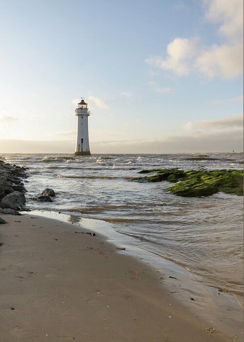 Beach Greeting Card featuring the photograph Fort Perch Lighthouse in the Tide #1 by Spikey Mouse Photography