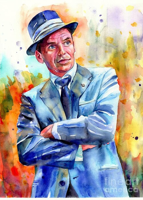 Frank Greeting Card featuring the painting Frank Sinatra young painting #2 by Suzann Sines