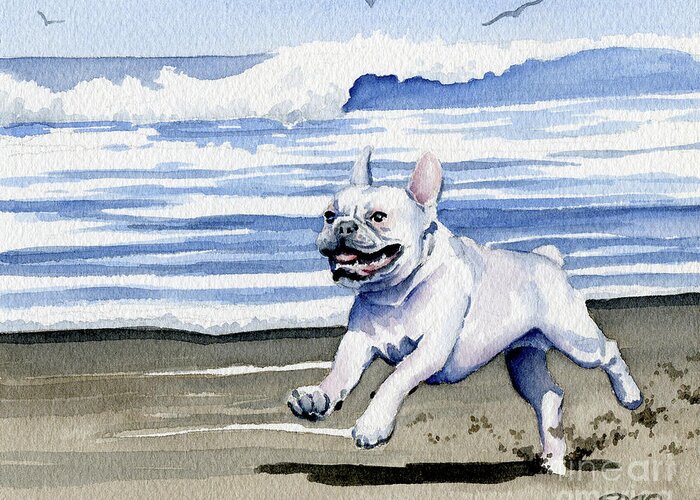 French Greeting Card featuring the painting French Bulldog at the Beach #2 by David Rogers