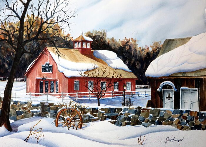 Barn Greeting Card featuring the painting From the Green in Winter by Joseph Burger