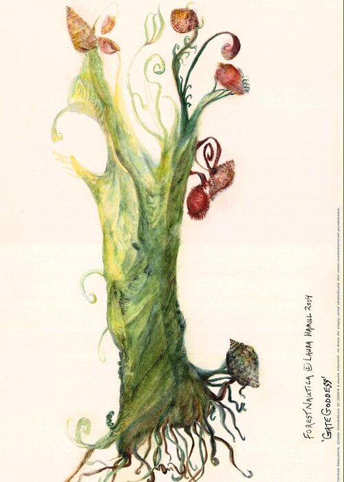 Tree Greeting Card featuring the painting Gate Goddess of Forest Nautica #1 by Laura Hamill
