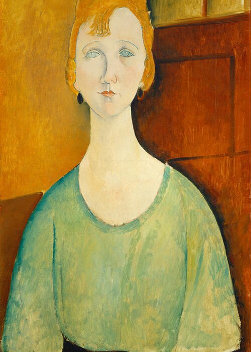 Amedeo Modigliani Greeting Card featuring the painting Girl In A Green Blouse #1 by Amedeo Modigliani