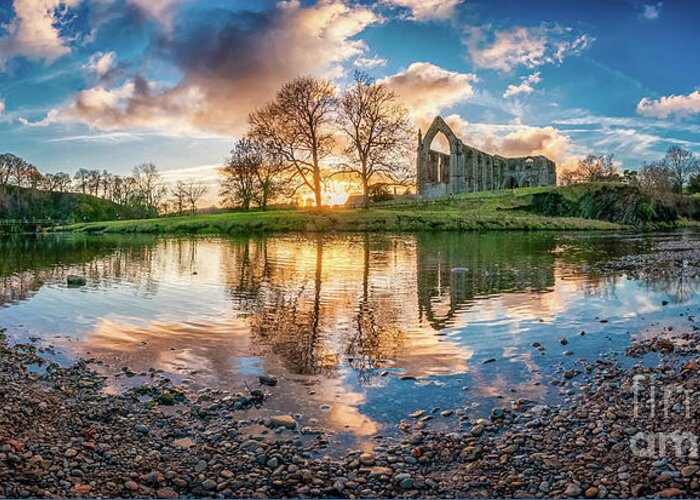 Bolton Abbey Greeting Card featuring the photograph Golden hour by the River Wharfe by Mariusz Talarek
