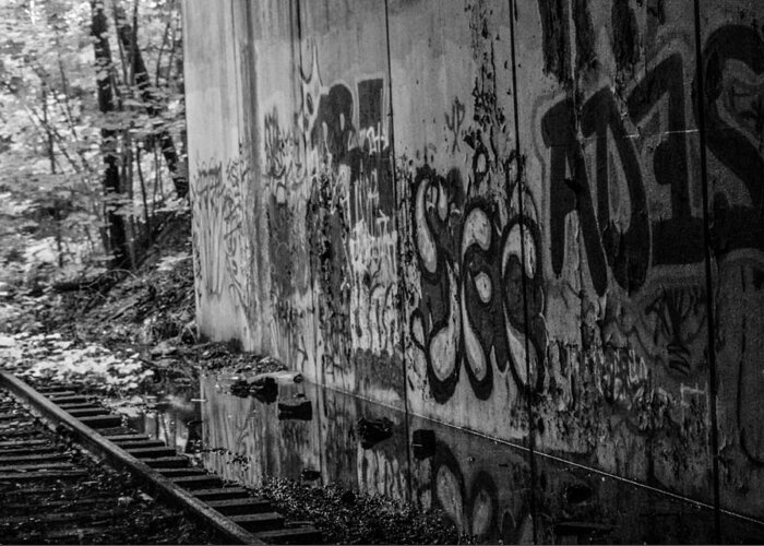 Graffitti And Train Tracks Greeting Card featuring the photograph Graffitti and train tracks #2 by Gerald Kloss