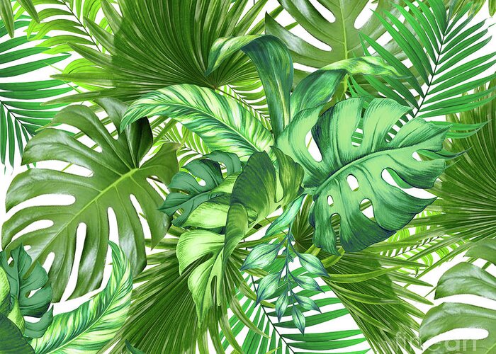 Tropical Leaves Greeting Card featuring the painting Green Tropical Plant  by Mark Ashkenazi