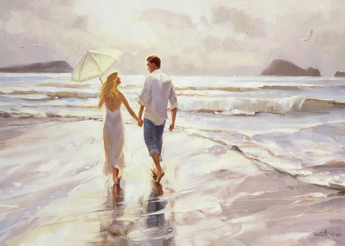 Romantic Greeting Card featuring the painting Hand in Hand by Steve Henderson