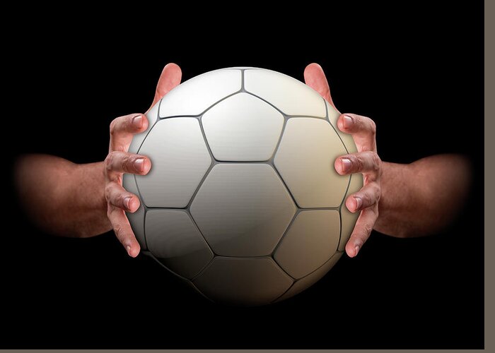 Hands Gripping Soccer Ball Greeting Card For Sale By Allan Swart