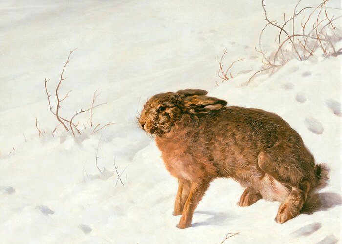 Ferdinand Von Rayski Greeting Card featuring the painting Hare in the Snow #4 by Ferdinand von Rayski