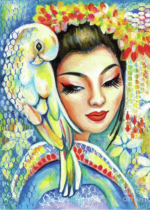 Woman And Parrot Greeting Card featuring the painting Harmony by Eva Campbell