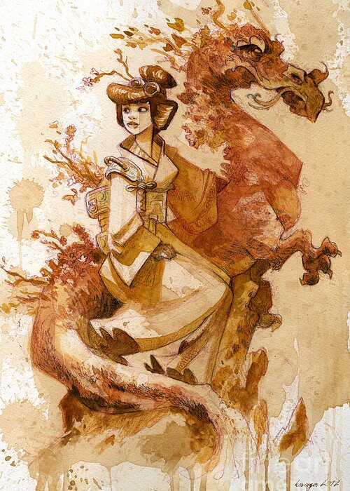 Steampunk Greeting Card featuring the painting Honor and Grace by Brian Kesinger