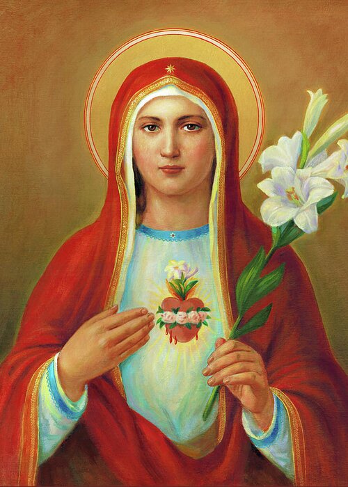 Immaculate Heart Greeting Card featuring the painting Immaculate Heart Of Mary #1 by Svitozar Nenyuk