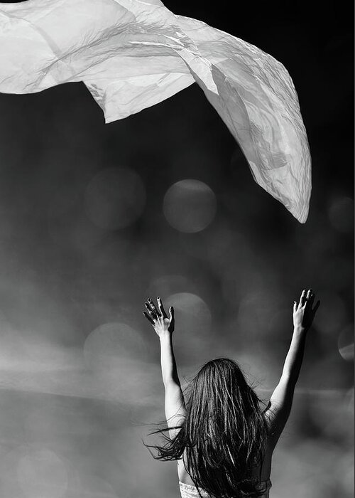 Whimsical Greeting Card featuring the photograph Into the Atmosphere - black and white by Laura Fasulo