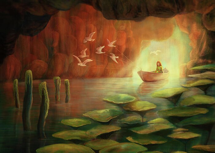 Cave Greeting Card featuring the digital art Into the Cave by Catherine Swenson