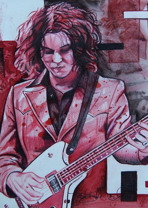 Jack White Greeting Card featuring the drawing Jack White #2 by Joshua Morton