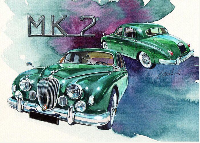 Jaguar Greeting Card featuring the painting Jaguar Mk2 #1 by Yoshiharu Miyakawa