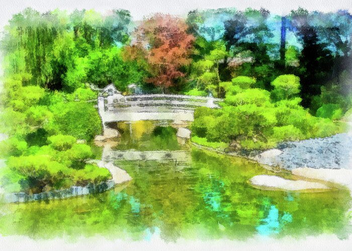 Japanese Greeting Card featuring the mixed media Japanese Garden #1 by Joseph Hollingsworth