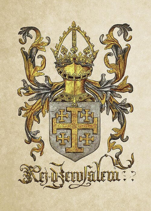 'roll Of Arms Collection By Serge Averbukh Greeting Card featuring the photograph Kingdom of Jerusalem Coat of Arms - Livro do Armeiro-Mor #1 by Serge Averbukh